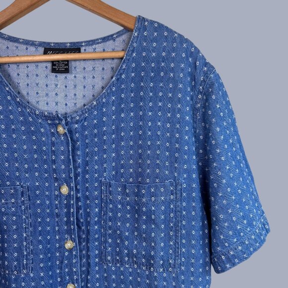 Vintage 80s Mizz Lizz Button Front Denim Shirt Dress - Picture 2 of 12